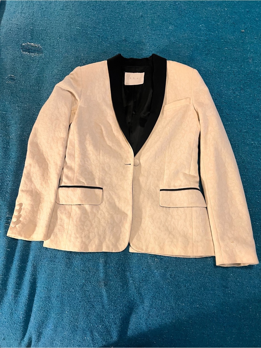A.L.C. Cream Blazer with Black Shawl Collar and Trim